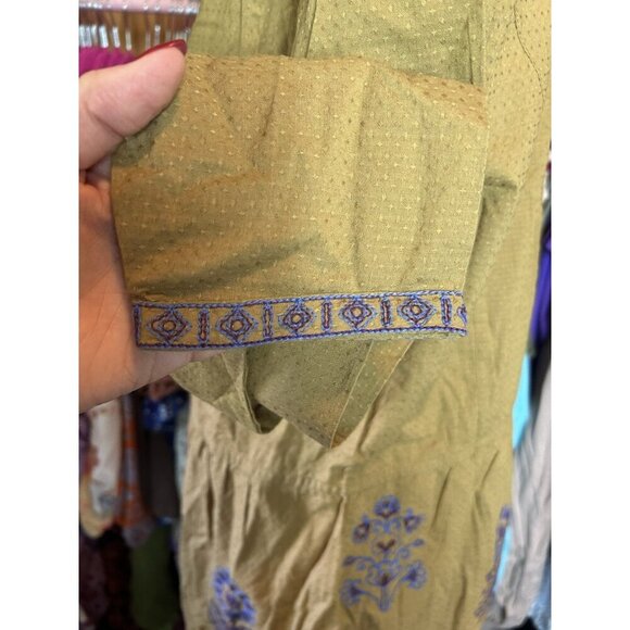 LOGO Lavish by Lori Goldstein Woven Cardigan with Embroidery NWOT Golden Sz M - Picture 7 of 11